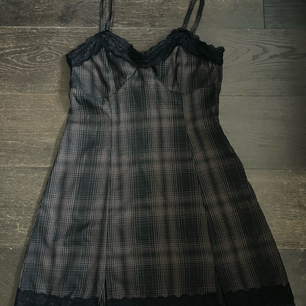 Hot Topic Black Plaid Lace Mini Dress